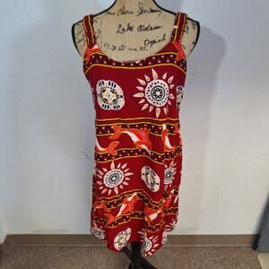 Surf Side Beach Red Dolphin Print Summer Beach Vacation Dress Size Medium